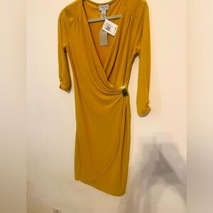 Dress Size  S Mustard Color Wrap Dress With Buckle Trim For Women Light